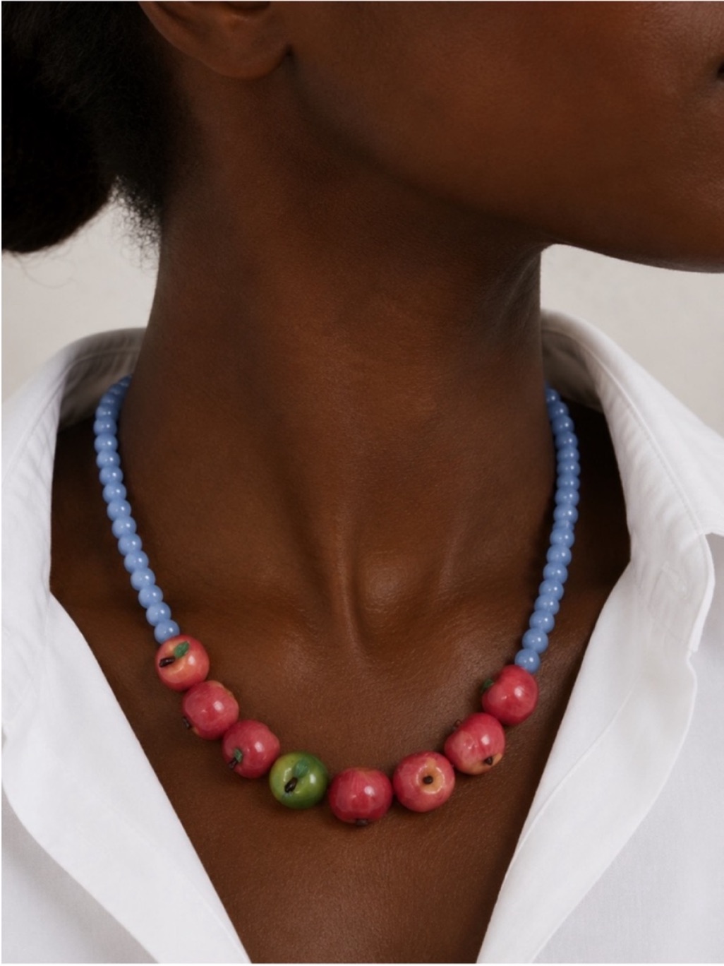 New! Colorful Blue Mixed Apple Beaded Single Necklace Nwot 1030